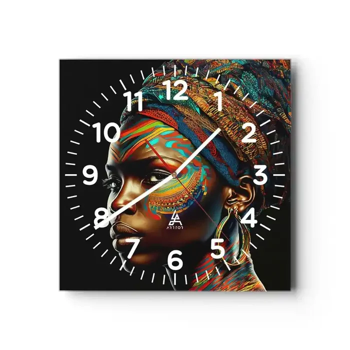 Reloj de pared – Reloj de vidrio – Reina africana – 40×40 cm