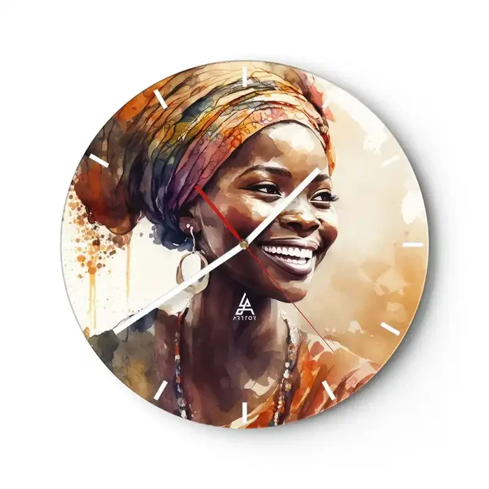 Reloj de pared – Reloj de vidrio – Reina africana – 40×40 cm