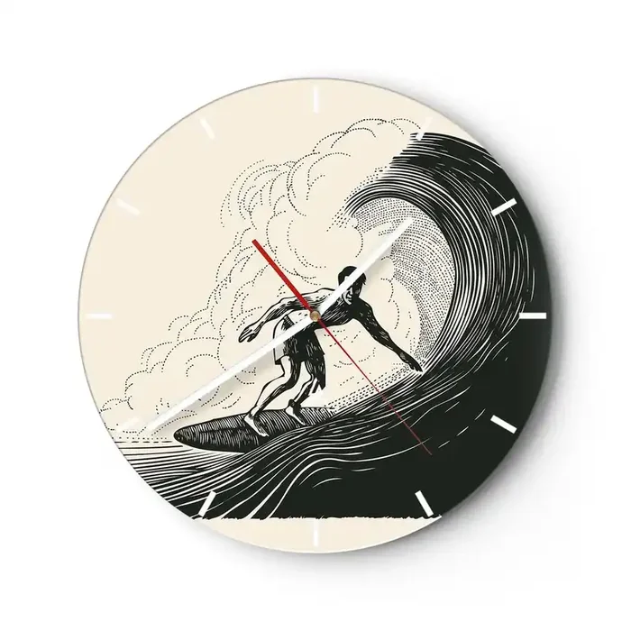 Reloj de pared – Reloj de vidrio – Rey de la ola – 40×40 cm