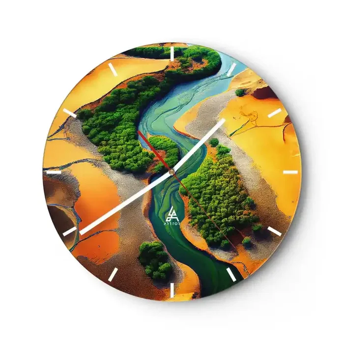 Reloj de pared – Reloj de vidrio – Río que da vida – 40×40 cm
