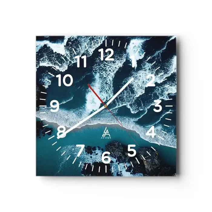 Reloj de pared – Reloj de vidrio – Rodeadas por las olas – 30×30 cm