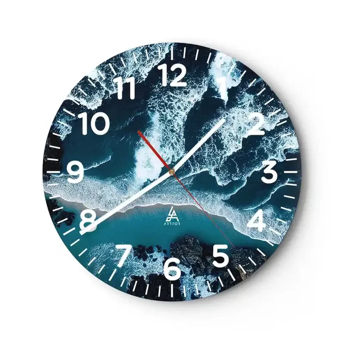 Reloj de pared – Reloj de vidrio – Rodeadas por las olas – 40×40 cm