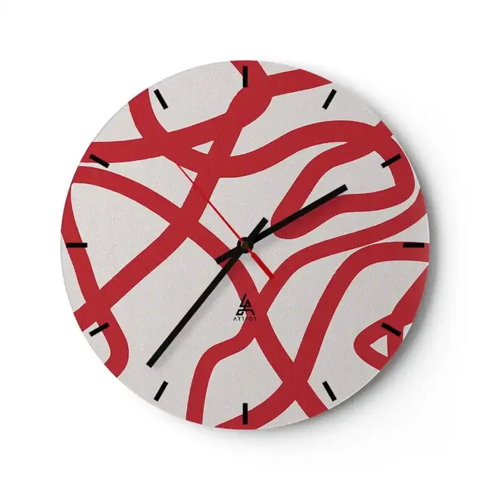 Reloj de pared – Reloj de vidrio – Rojo sobre blanco – 40×40 cm