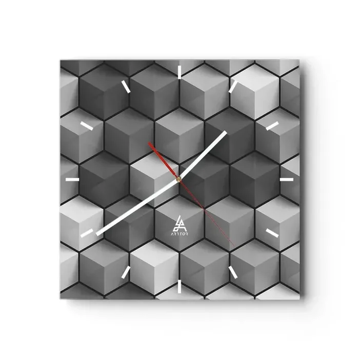 Reloj de pared – Reloj de vidrio – Rompecabezas cubista – 40×40 cm