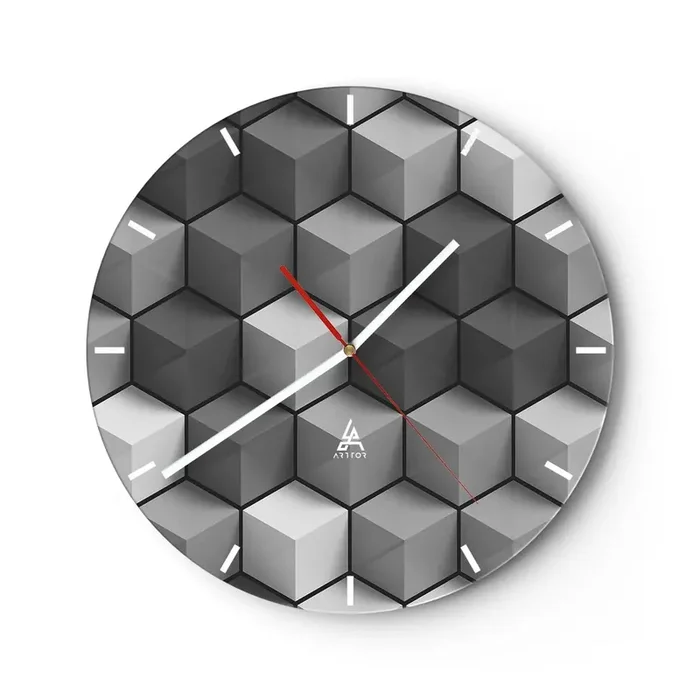 Reloj de pared – Reloj de vidrio – Rompecabezas cubista – 40×40 cm