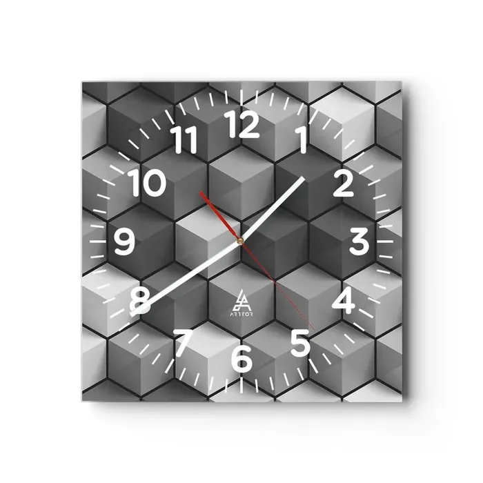 Reloj de pared – Reloj de vidrio – Rompecabezas cubista – 40×40 cm