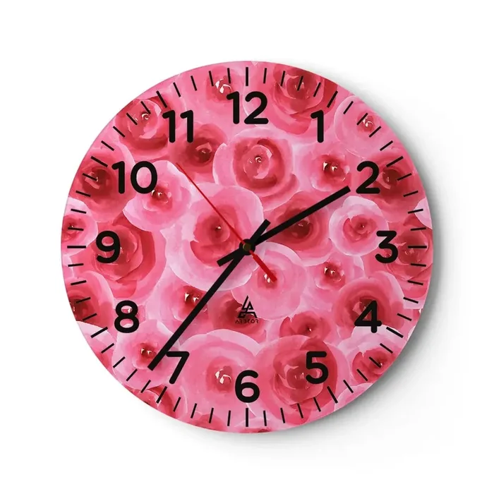 Reloj de pared – Reloj de vidrio – Rosas abajo y arriba – 30×30 cm