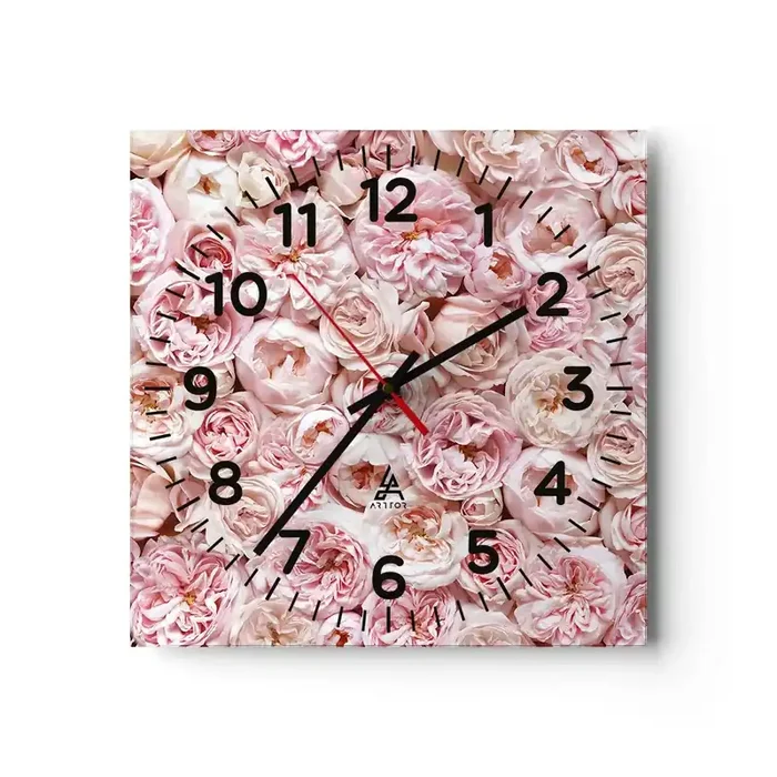 Reloj de pared – Reloj de vidrio – Salpicado de rosas – 30×30 cm