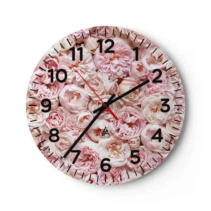 Reloj de pared – Reloj de vidrio – Salpicado de rosas – 30×30 cm