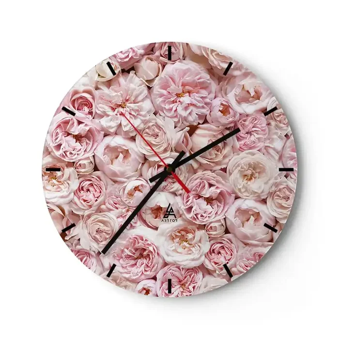 Reloj de pared – Reloj de vidrio – Salpicado de rosas – 40×40 cm