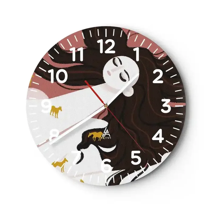 Reloj de pared – Reloj de vidrio – Sueño de caballos dorados – 40×40 cm
