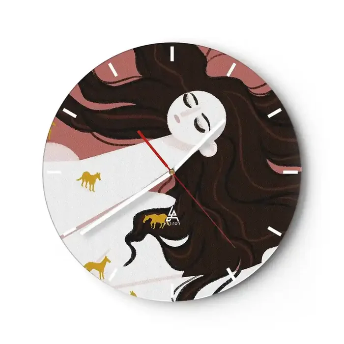 Reloj de pared – Reloj de vidrio – Sueño de caballos dorados – 40×40 cm