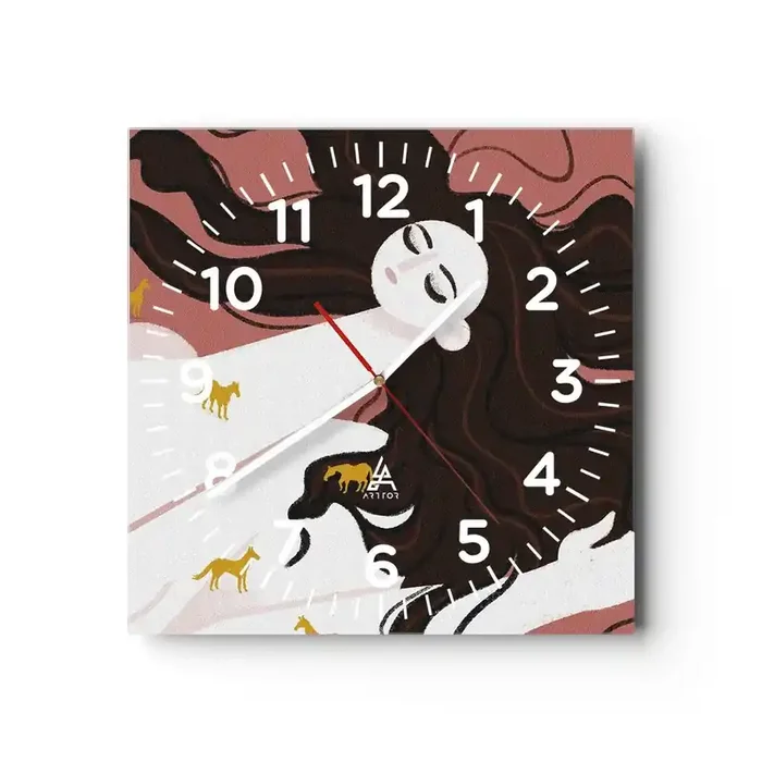 Reloj de pared – Reloj de vidrio – Sueño de caballos dorados – 40×40 cm