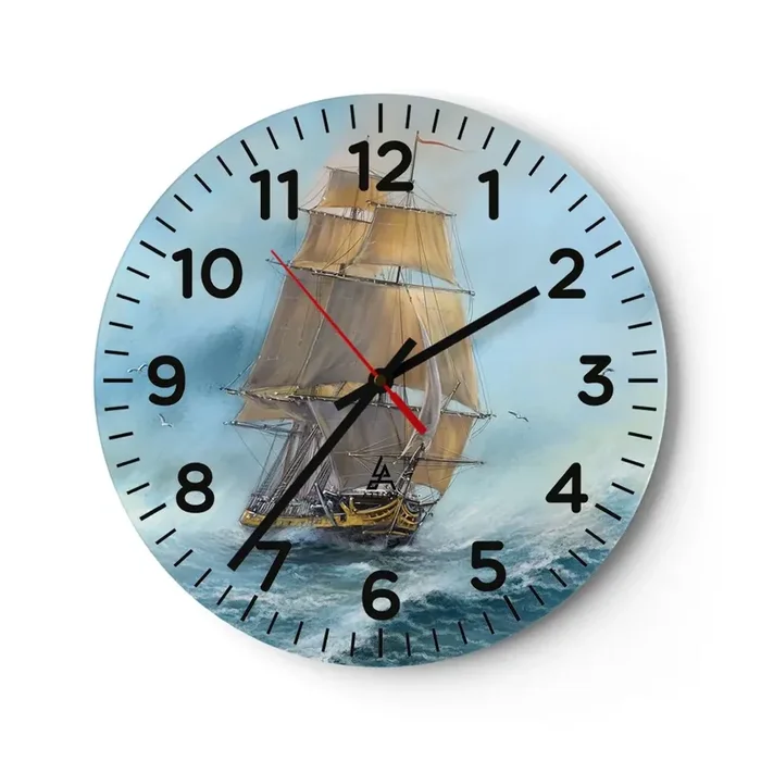 Reloj de pared – Reloj de vidrio – Surcando las olas – 30×30 cm