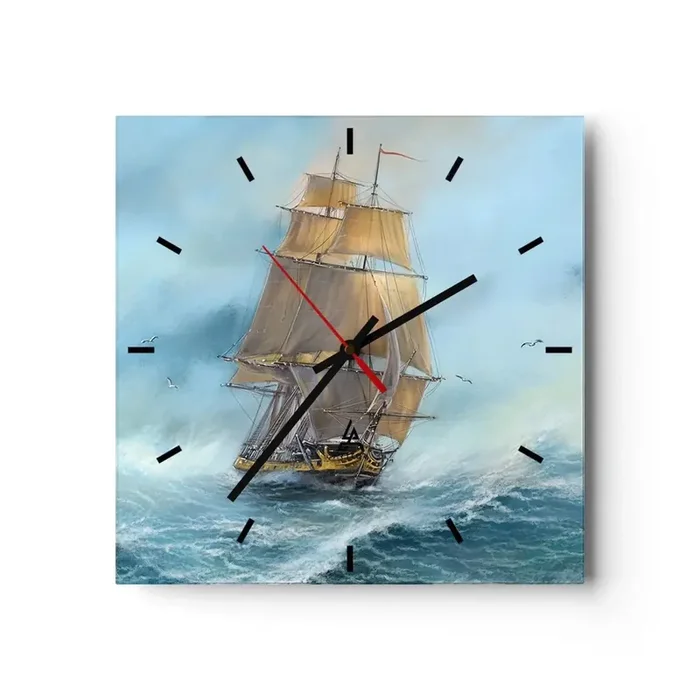 Reloj de pared – Reloj de vidrio – Surcando las olas – 40×40 cm