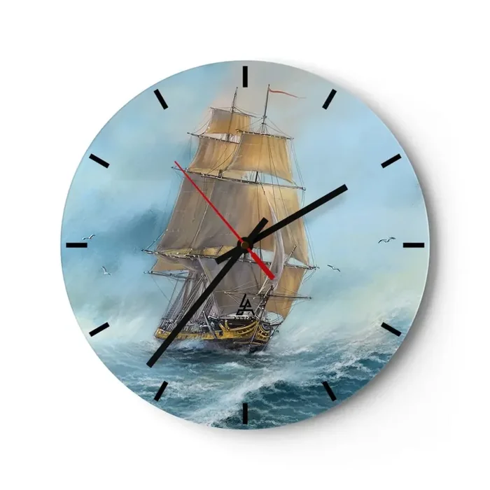 Reloj de pared – Reloj de vidrio – Surcando las olas – 40×40 cm