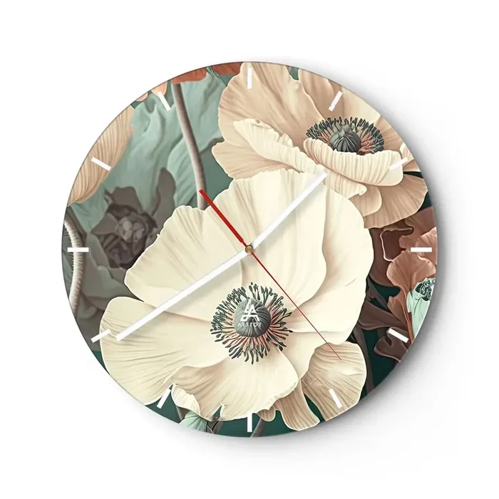 Reloj de pared – Reloj de vidrio – Susurro de amapolas – 40×40 cm
