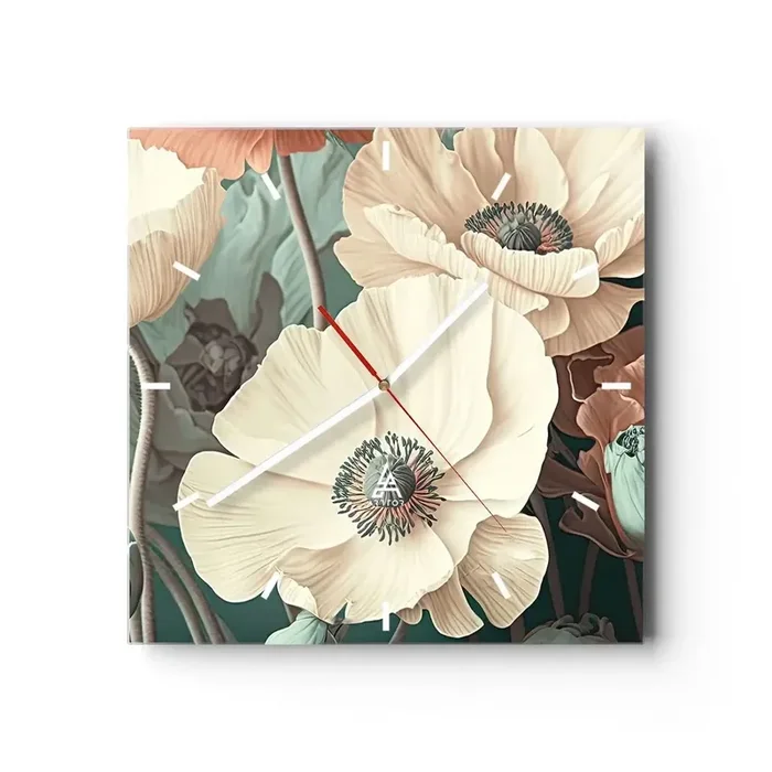 Reloj de pared – Reloj de vidrio – Susurro de amapolas – 40×40 cm