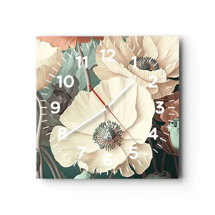 Reloj de pared – Reloj de vidrio – Susurro de amapolas – 40×40 cm