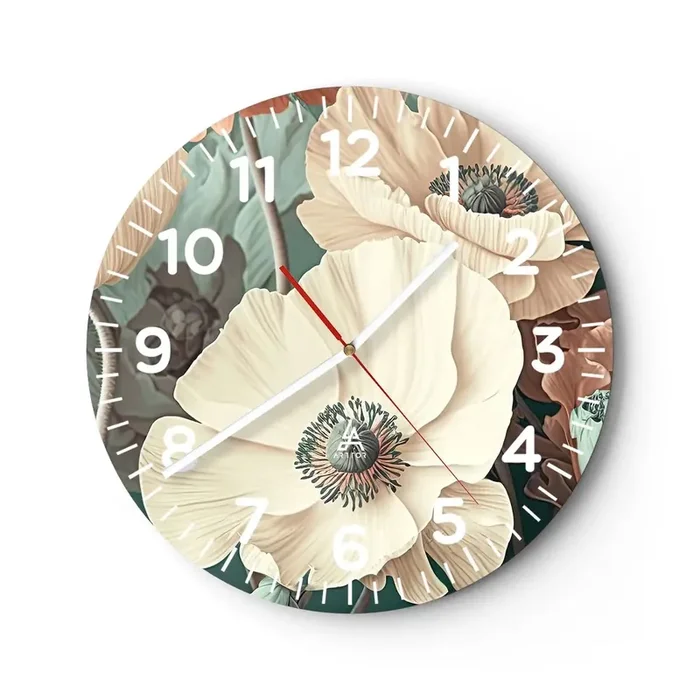 Reloj de pared – Reloj de vidrio – Susurro de amapolas – 40×40 cm