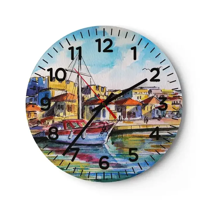 Reloj de pared – Reloj de vidrio – Tarde de arco iris – 30×30 cm