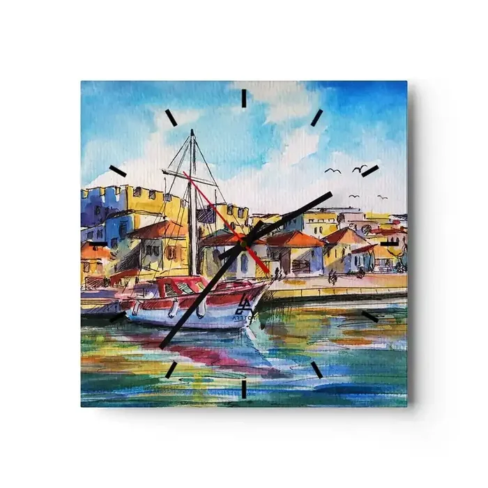 Reloj de pared – Reloj de vidrio – Tarde de arco iris – 40×40 cm