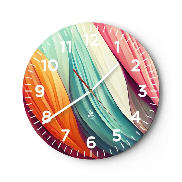 Reloj de pared – Reloj de vidrio – Tejido arco iris – 30×30 cm