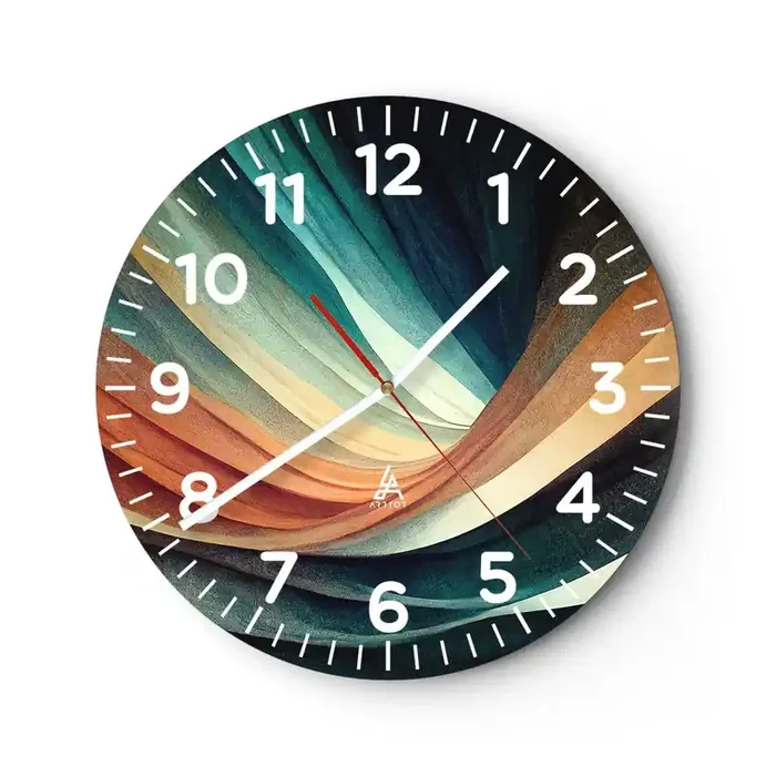 Reloj de pared – Reloj de vidrio – Tejido de colores – 40×40 cm