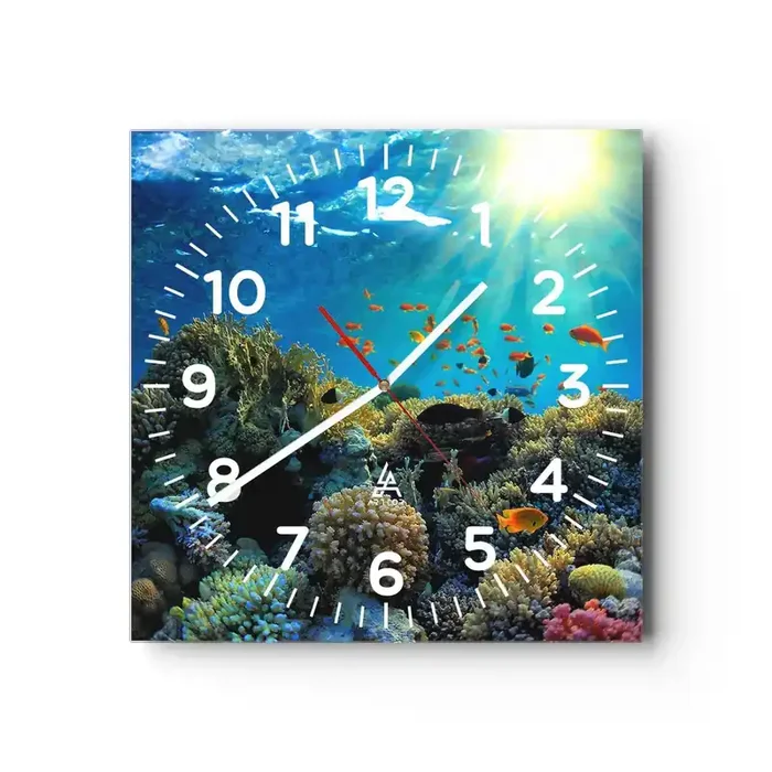 Reloj de pared – Reloj de vidrio – Tesoros submarinos – 40×40 cm
