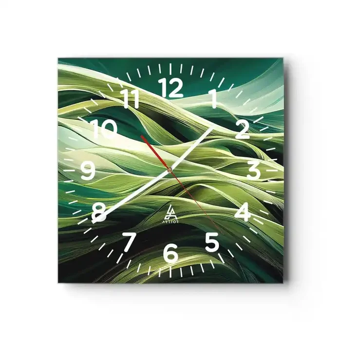 Reloj de pared – Reloj de vidrio – Un juego abstracto de color verde – 30×30 cm