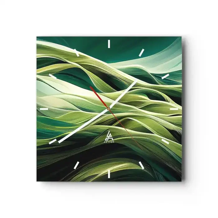Reloj de pared – Reloj de vidrio – Un juego abstracto de color verde – 40×40 cm
