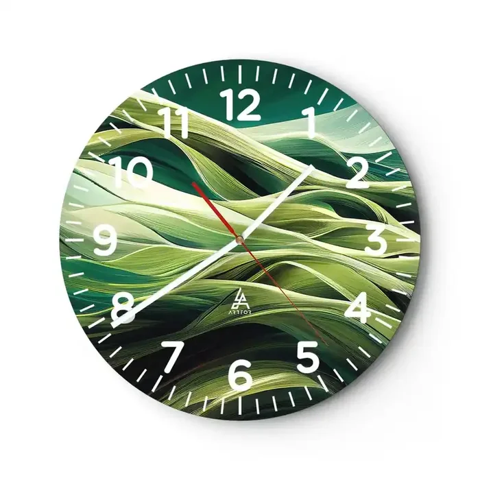Reloj de pared – Reloj de vidrio – Un juego abstracto de color verde – 40×40 cm