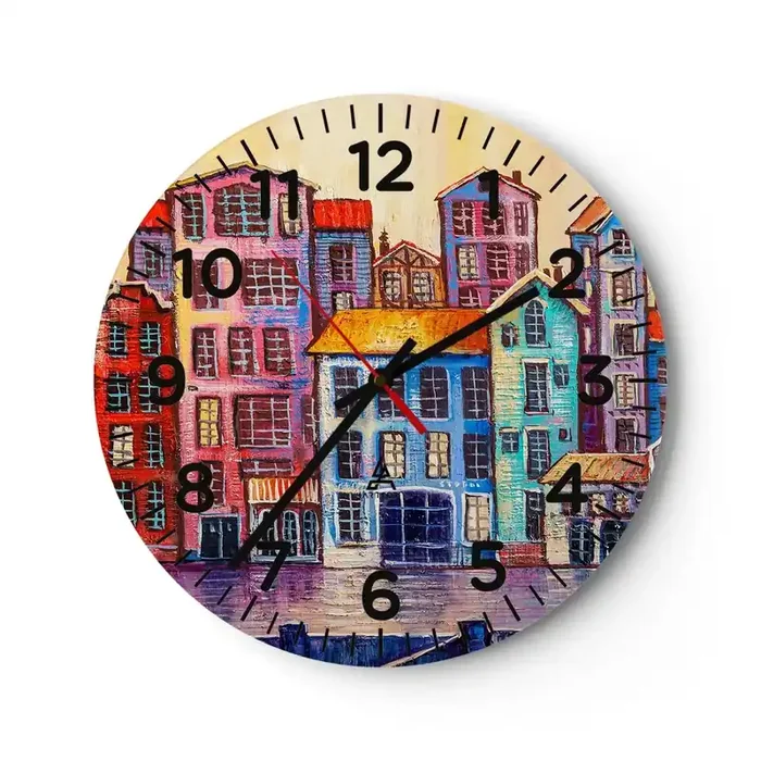 Reloj de pared – Reloj de vidrio – Una ciudad como un cuento de hadas – 30×30 cm