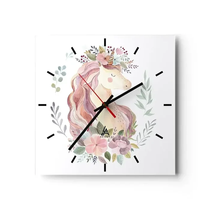 Reloj de pared – Reloj de vidrio – Una invitación al mundo de los cuentos de hadas – 40×40 cm