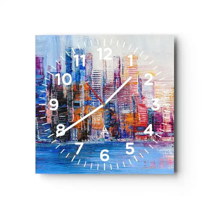 Reloj de pared – Reloj de vidrio – Una metrópoli alegre – 30×30 cm