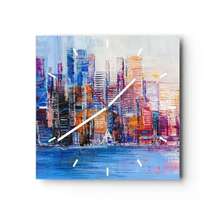 Reloj de pared – Reloj de vidrio – Una metrópoli alegre – 40×40 cm