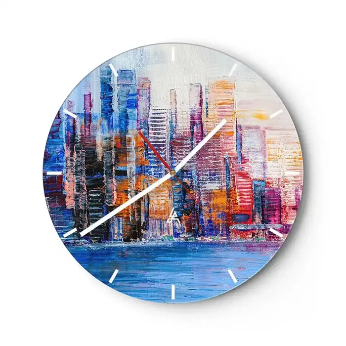 Reloj de pared – Reloj de vidrio – Una metrópoli alegre – 40×40 cm