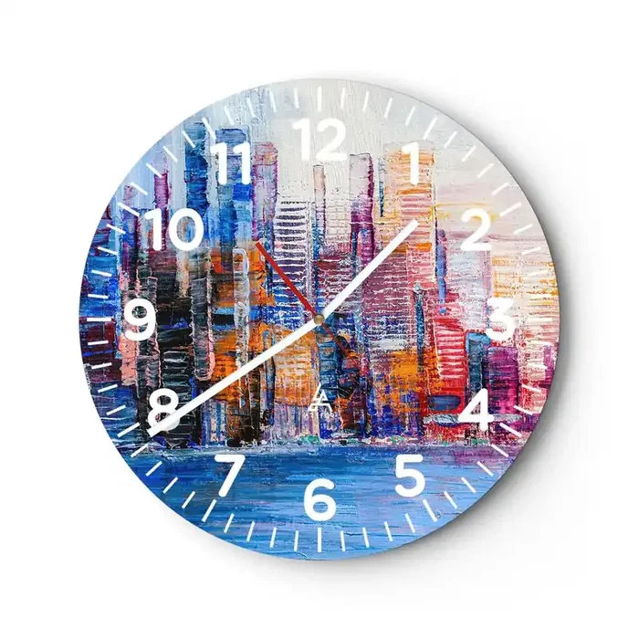 Reloj de pared – Reloj de vidrio – Una metrópoli alegre – 40×40 cm