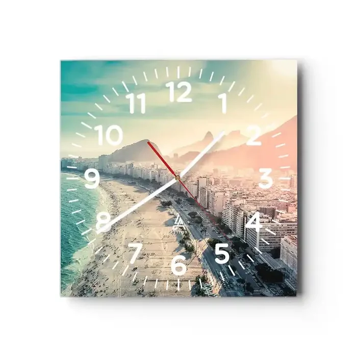 Reloj de pared – Reloj de vidrio – Vacaciones perpetuas en Río – 30×30 cm
