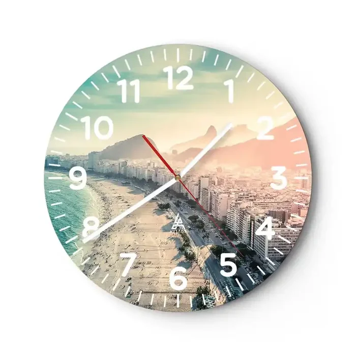 Reloj de pared – Reloj de vidrio – Vacaciones perpetuas en Río – 30×30 cm