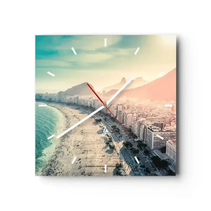 Reloj de pared – Reloj de vidrio – Vacaciones perpetuas en Río – 40×40 cm