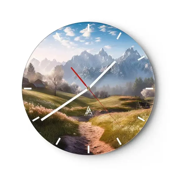 Reloj de pared – Reloj de vidrio – Valle idílico – 40×40 cm