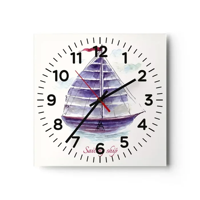 Reloj de pared – Reloj de vidrio – Velas izadas y aguas tranquilas – 30×30 cm