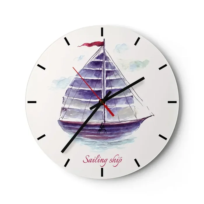 Reloj de pared – Reloj de vidrio – Velas izadas y aguas tranquilas – 40×40 cm