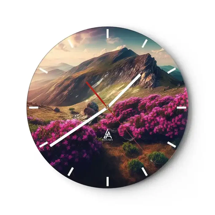 Reloj de pared – Reloj de vidrio – Verano en las montañas – 40×40 cm