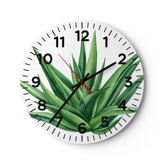 Reloj de pared – Reloj de vidrio – Verde – fuerza – vida – 30×30 cm