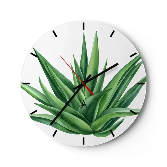 Reloj de pared – Reloj de vidrio – Verde – fuerza – vida – 40×40 cm