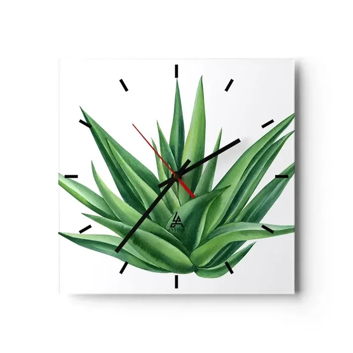 Reloj de pared – Reloj de vidrio – Verde – fuerza – vida – 40×40 cm
