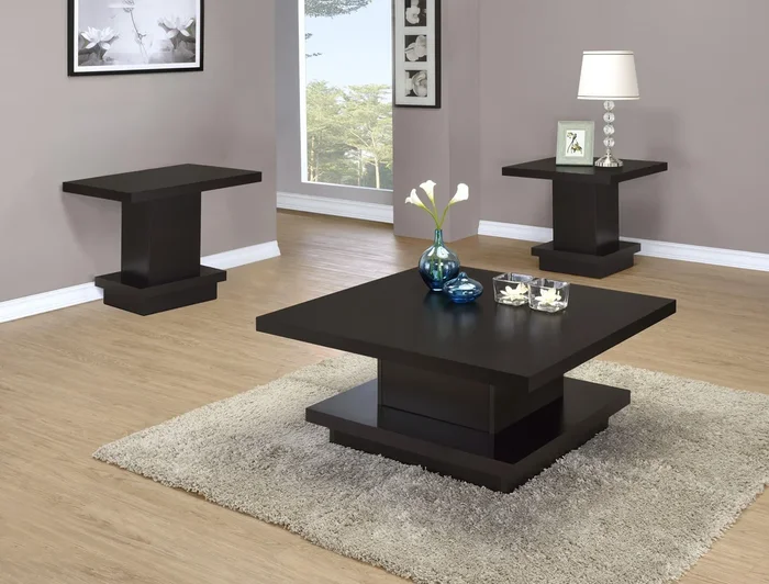 Reston Cappuccino 3-Piece Square Coffee and End Table Set