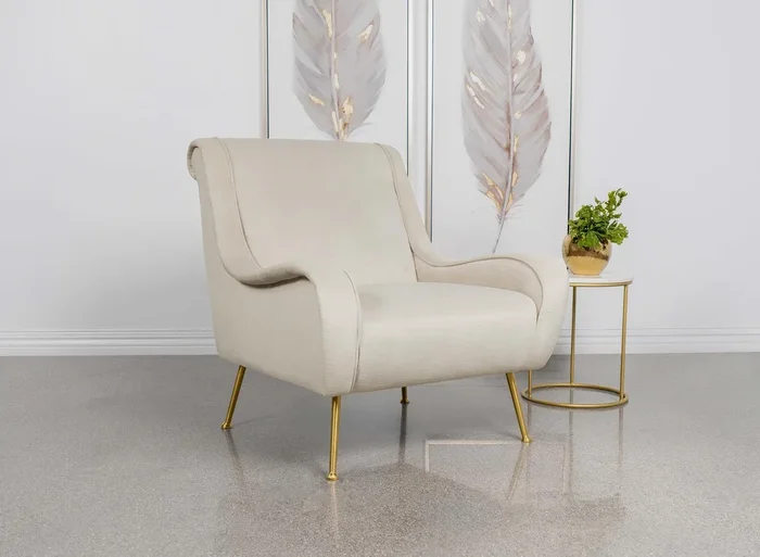 Ricci Stone/Gold Upholstered Saddle Arms Accent Chair